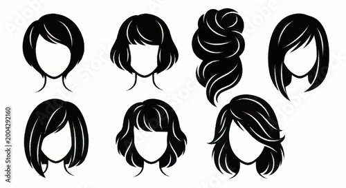 Cuadro en lienzo Collection of diverse womens hairstyles, showcasing various fashionable haircuts and elegant hair designs