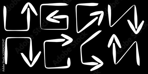 White arrow collection set. hand drawn illustration of an angled arrow.
