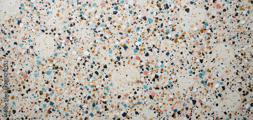 Terrazzo pattern, white background, with multicolored specks, speckled colorful
