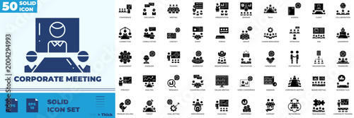 Corporate Meeting Solid Editable Icons set