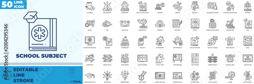 School Subject Line Editable Icons set