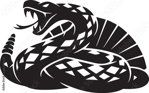 black and white cartoon illustration of a snake
