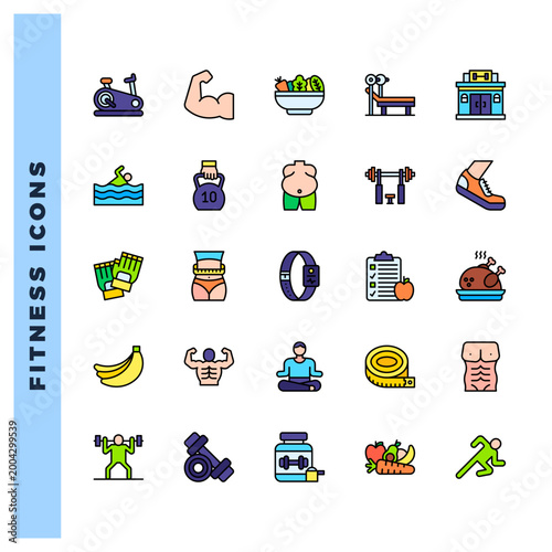 25 Fitness Lineal Color icons pack. vector illustration.