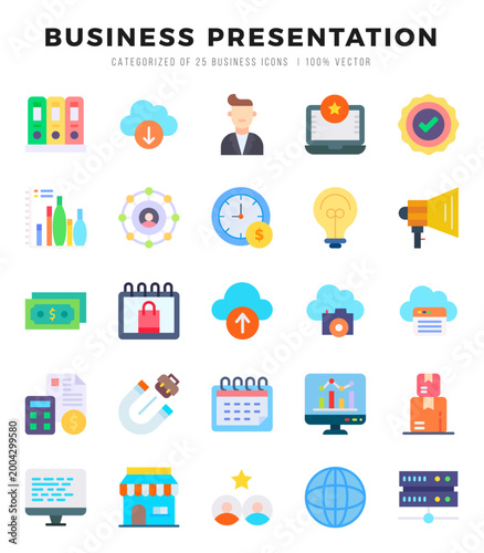 Business Presentation Flat icons collection. Flat icons pack. Vector illustration