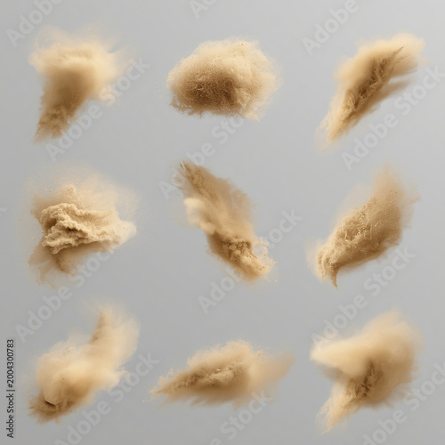 Collection of fluffy beige clouds vector illustration