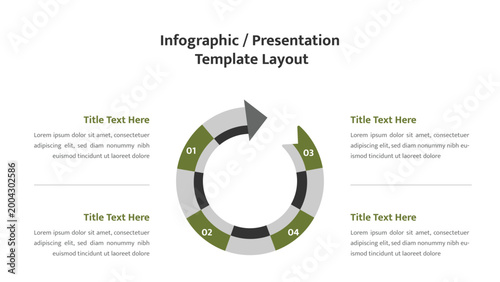Circular arrow infographic presentation template illustrating a four step sequential process