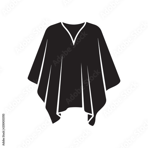Black poncho vector icon representing traditional South American clothing and outerwear fashion. Ideal for cultural infographics and apparel branding