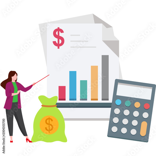 Woman Working on Financial Reporting Data Analysis Business Finance Illustration