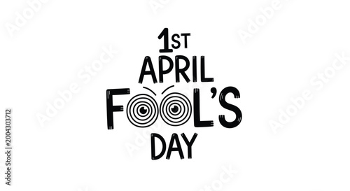 Creative April Fool's Day typography design featuring a pair of swirling cartoon eyes on a white background for a humorous holiday celebration.