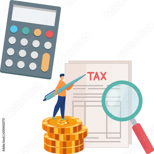 Man Paying Income Tax Online Financial Accounting Tax Payment Illustration
