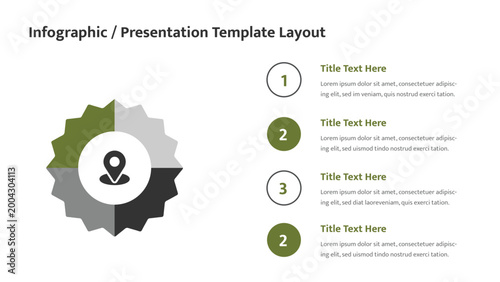 Process infographic presentation template showing numbered steps and a segmented circular diagram