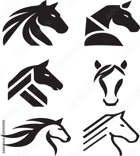 Minimalist Horse Logo Collection Set, Modern Vector Icon Grid with Abstract Geometric Line Art Branding Designs