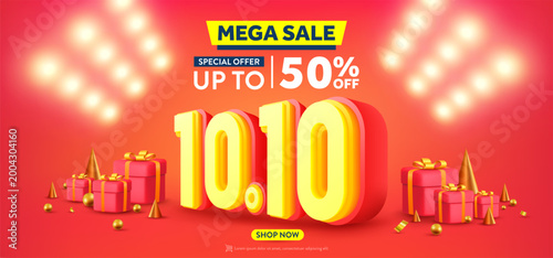 Vector of 10.10 Shopping day Poster or banner with gift box and spotlight background.10 October sales banner template design for social media and website.