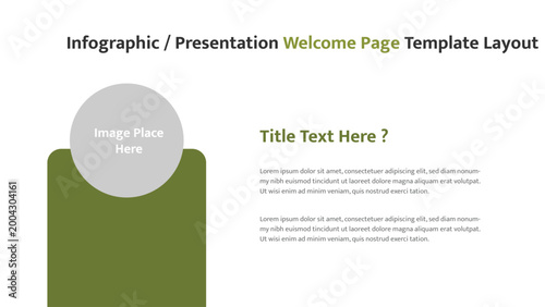 Presentation welcome page layout with space for a circular image and informational text