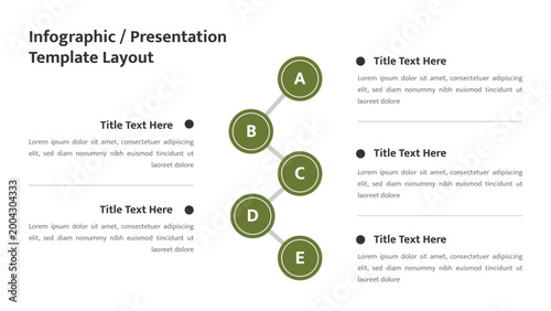 Vertical timeline infographic presentation template showing five interconnected numbered steps