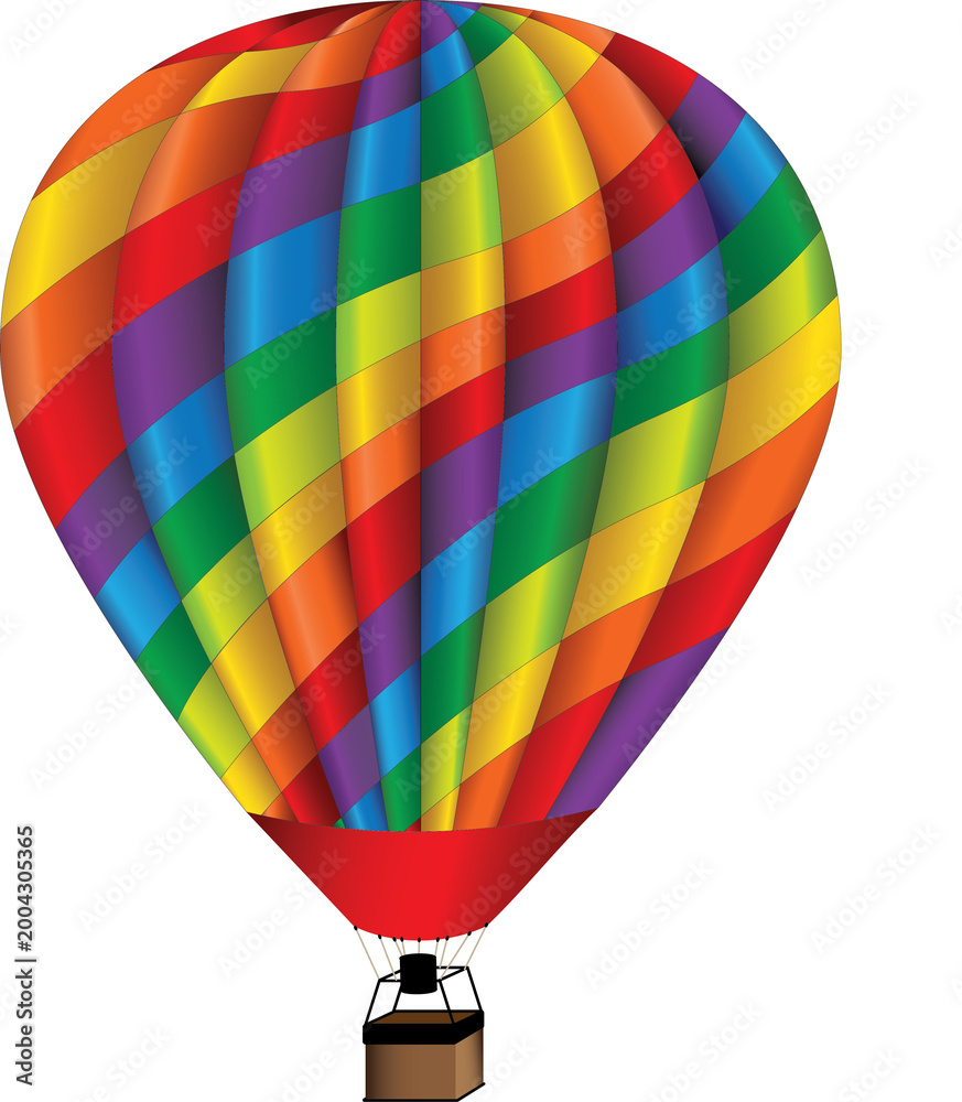Fototapeta premium Colorful Rainbow Hot Air Balloon 3D Illustration, isolated transparent background, colorful pride month celebration, design element.
