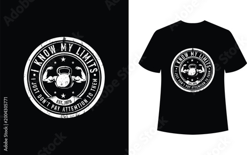 Gym motivation t-shirt design with kettlebell and muscle arms