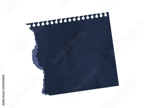 Crumpled paper angle sheet featuring realistic crumple grunge texture. Wrinkled page piece with torn ripped edges black torn paper. Damaged holes on side isolated blank note notebook leaf vector.