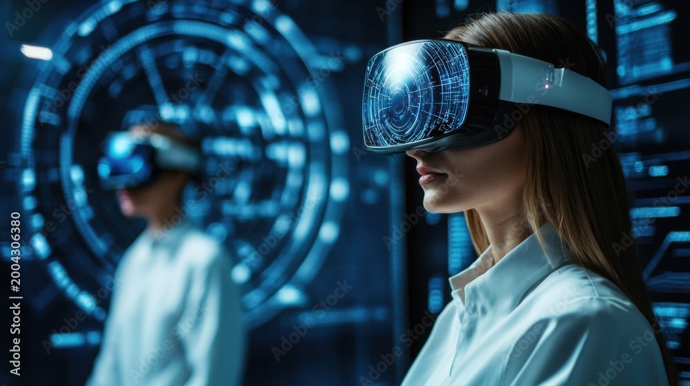 Fototapeta premium Virtual reality experience technology lab digital art immersive environment close-up view innovation and future trends