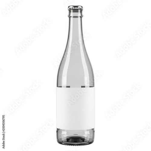 Clear glass bottle with white label and black cap