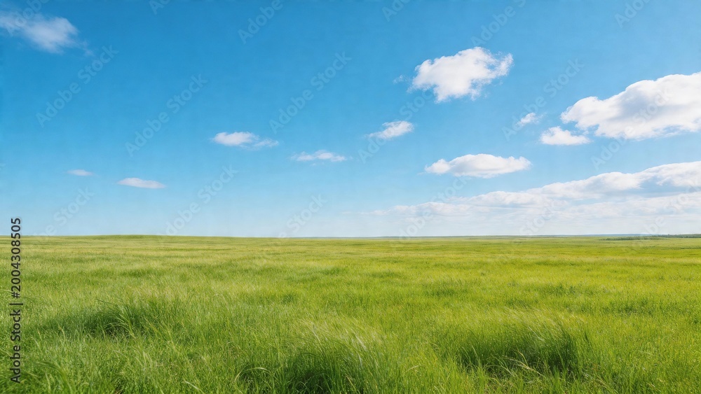 Fototapeta premium Sunny Summer Field, Clean Blue Sky and Lush Green Grass