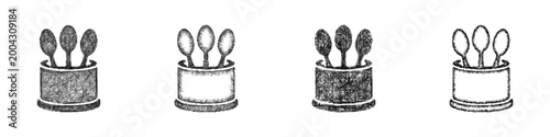 Sketch spoon holder icon design set