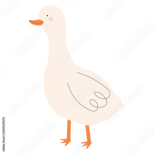 White goose character standing with orange legs isolated on a clean white background for farm nature themes
