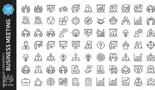 Business meeting icons set for presentations and reports