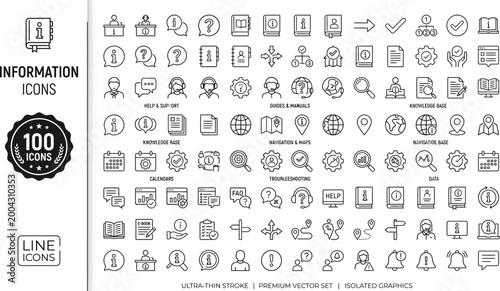 Minimalist monoline information icons set for design and communication