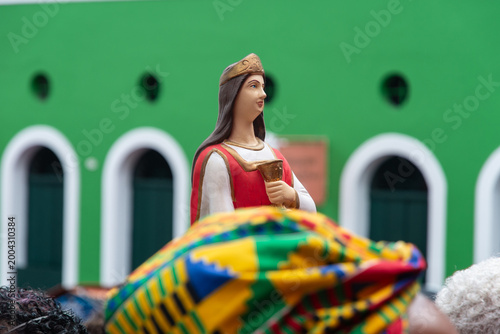 Obraz na plátně Sculpture of Saint Barbara in focus