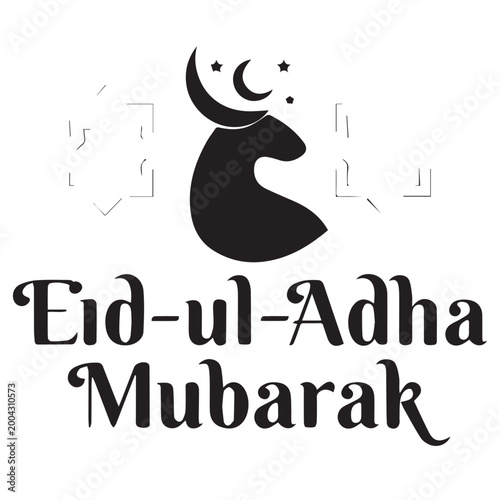 Eid-ul-Adha Mubarak T-Shirt Design with Islamic Crescent Moon and Goat Silhouette.
