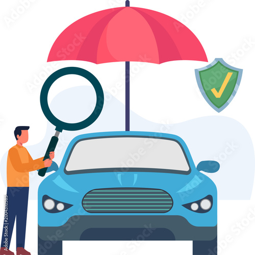 Man Working on Car Insurance Protection Auto Insurance Policy Claim Illustration