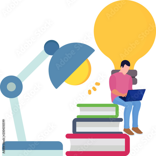 Businessman Working on Education Idea Learning Strategy E-Learning Concept Illustration