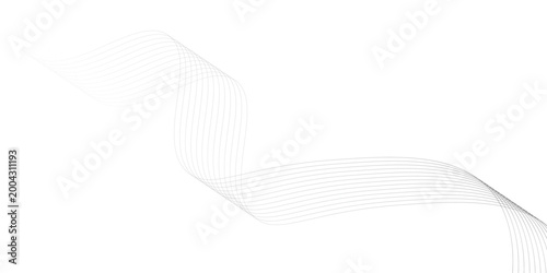 Abstract black wavy ribbon line flow on transparent background.