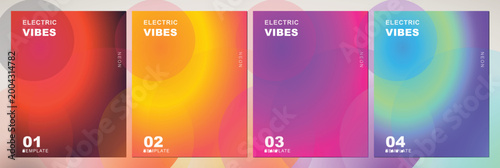 Electric Vibes abstract gradient background set, 4 colorful blurred vector templates, vibrant neon mesh covers for social media and music posters