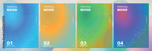 Tropical mood gradient background set, vibrant summer color blur textures, 4 abstract mesh vector templates for social media and web design