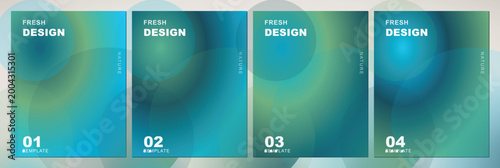 Abstract gradient cover set with 4 teal and blue templates, modern geometric background collection, fresh design posters for digital marketing