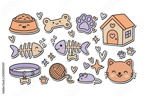 Cute Pet Accessories Sticker Pack Kawaii Flat Design