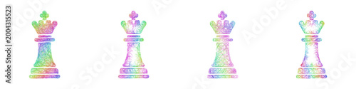 Rainbow color sketch chess queen icon design set