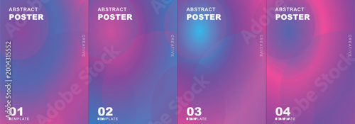 Abstract poster collection with vibrant purple and blue gradients, set of 4 modern fluid background templates, colorful mesh grain texture covers