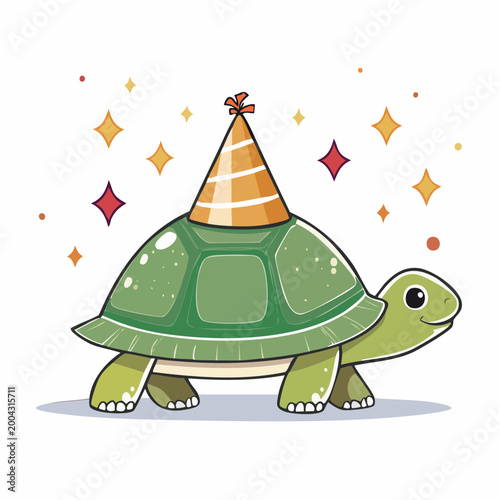 Cute Turtle Wearing a Party Hat with Stars