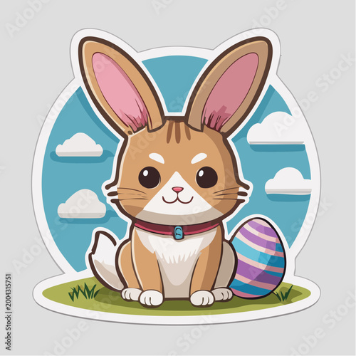 Cute Cartoon Cat-Rabbit with Easter Egg
