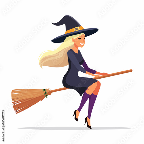Cartoon Witch Flying on a Broomstick