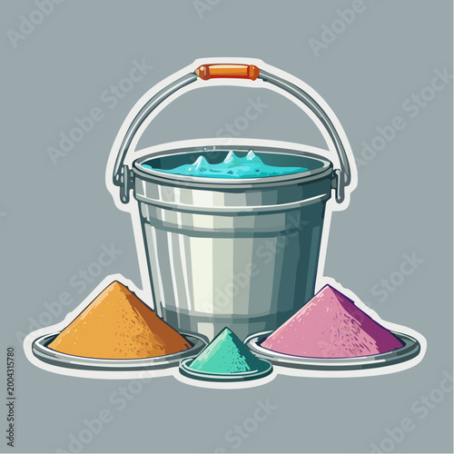 Bucket of Water with Colored Powders