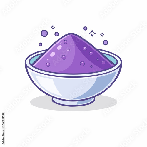 Bowl of Purple Powder with Bubbles and Sparkles