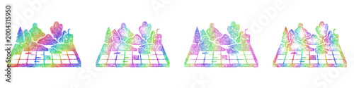 Rainbow sketch fantasy board icon design set