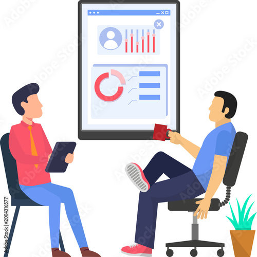 Team Analyzing Business Data Dashboard KPI Analytics Meeting Illustration