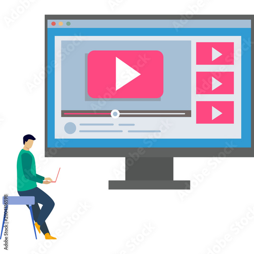 Employee Working on Video Marketing Strategy Social Media Content Creation Illustration