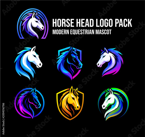 HORSE HEAD logo pack, modern equestrian mascot