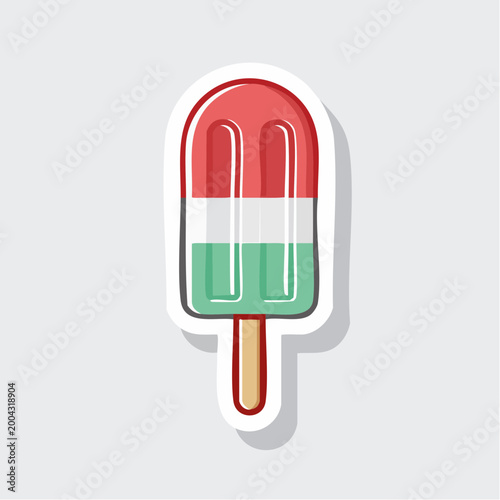 Cartoon Popsicle with Red, White, and Green Stripes